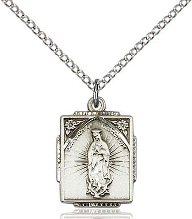Sterling Silver Rectangular Our Lady of Guadalupe Pendant 0804FSS/18SS