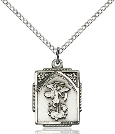 Sterling Silver Fancy Square St. Michael the Archangel Pendant 0804RSS/18SS