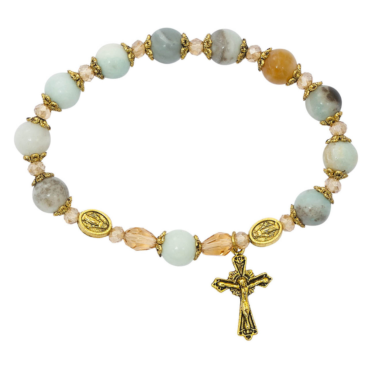 Amazonite Stone & Gold Finish Bracelet with Crucifix BR152