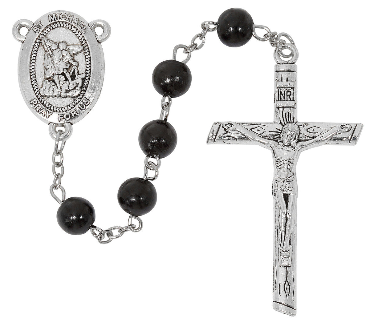 8mm Black Wood Michael Rosary P527R