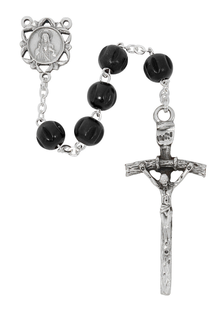 Black Carved Wood Rosary from Italy P623R
