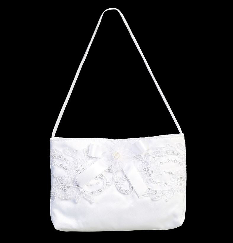 White Satin Purse with Lace & Bow