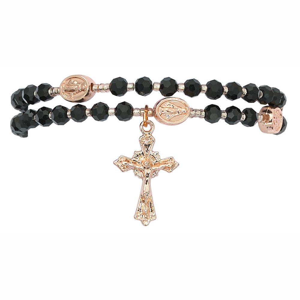 Black Crystal & Copper Twistable Rosary Bracelet B1000C