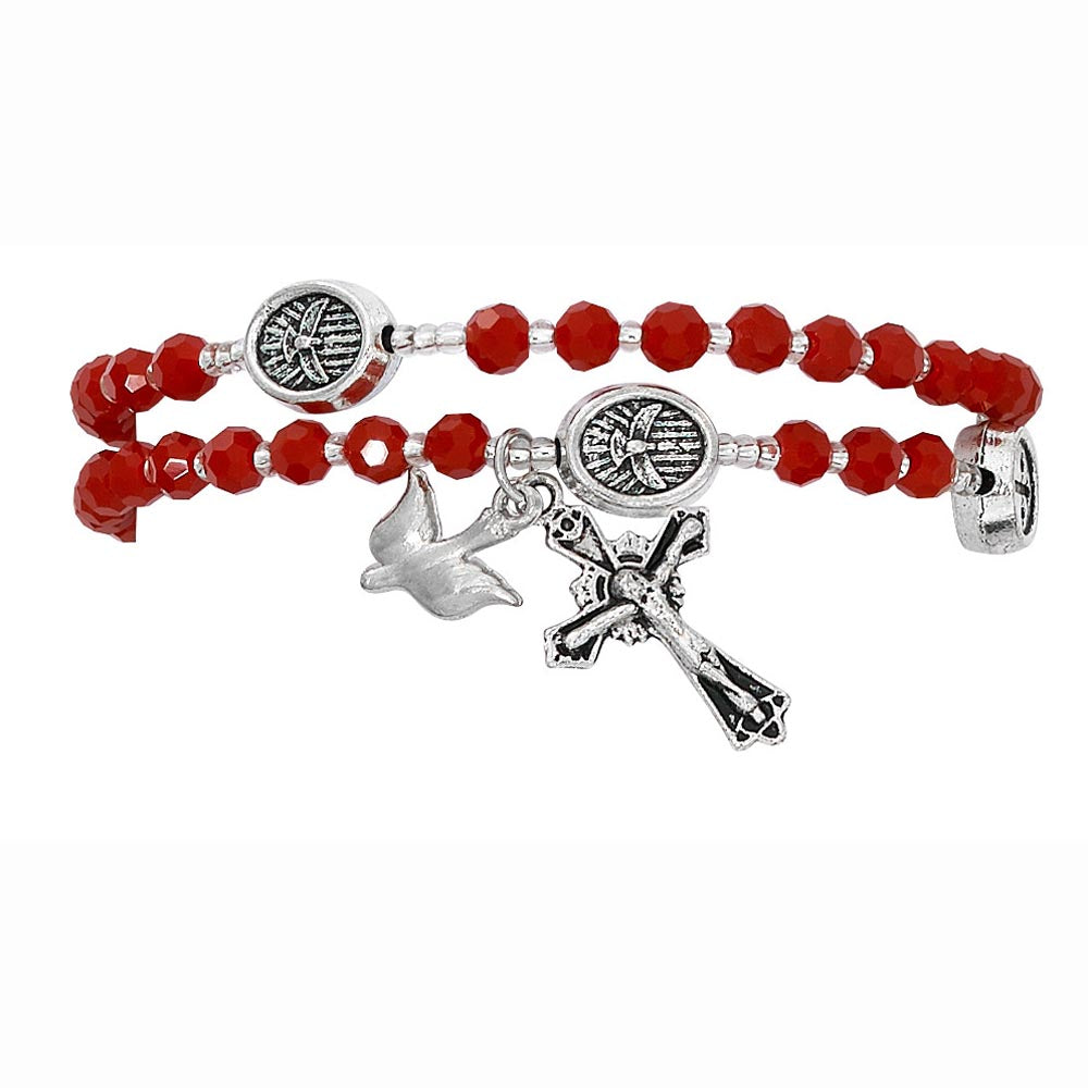 Red Crystal Holy Spirit Twistable Rosary Bracelet