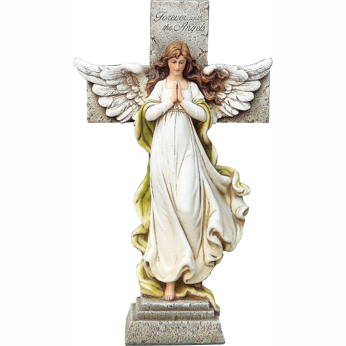 Memorial Angel with Cross Figure - 12 inches tall