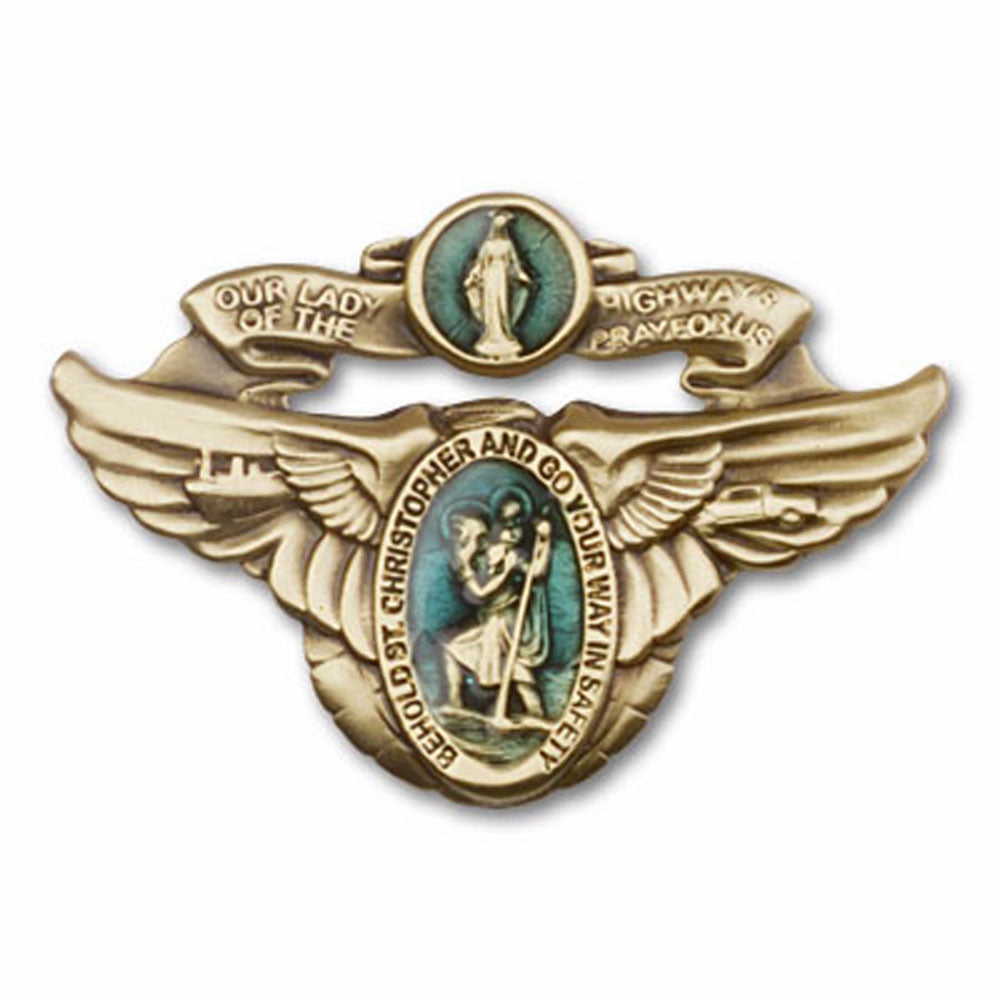 Antique Gold Our Lady of the Highway Blue Epoxy Visor Clip 1017EVG