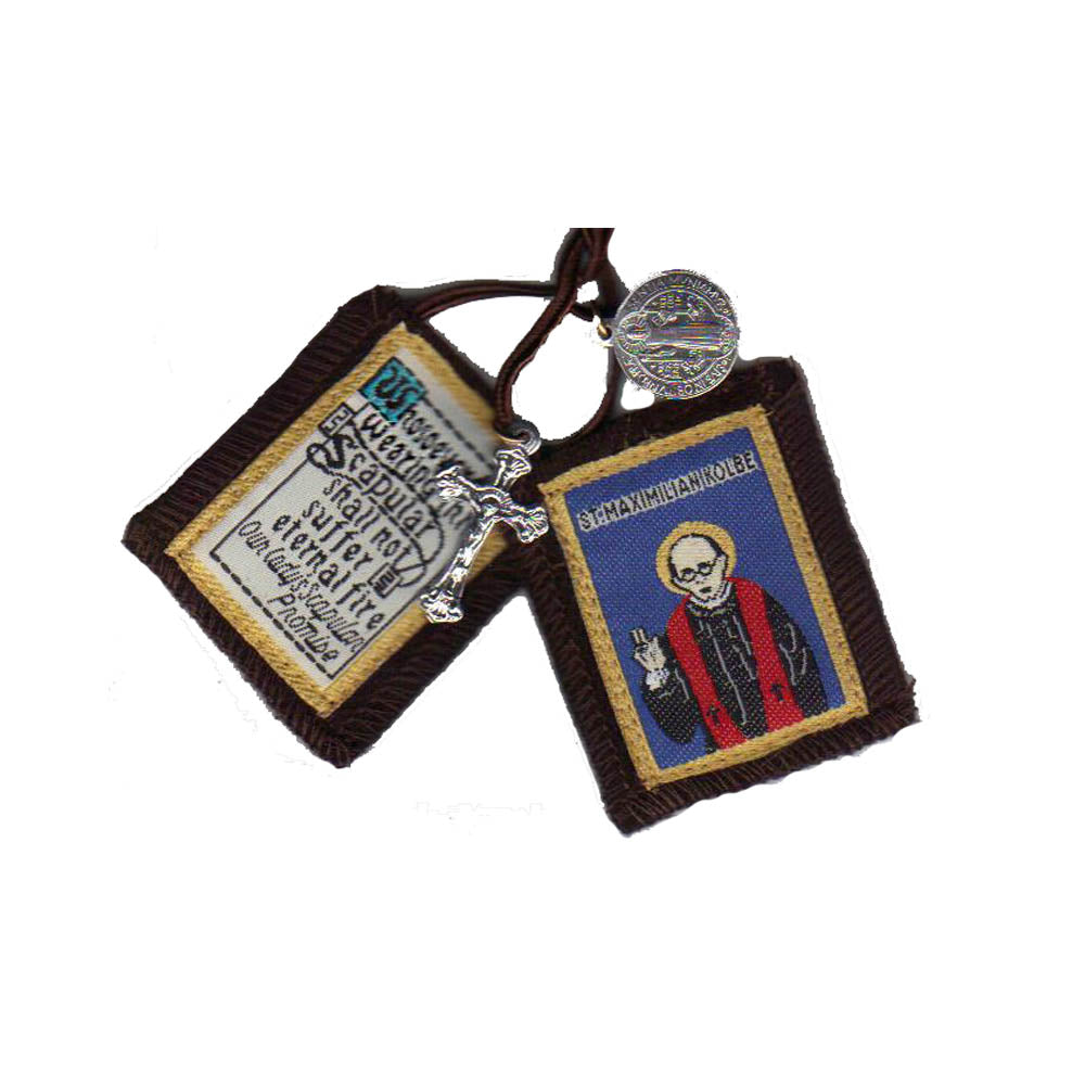 St. Maximilian Kolbe Brown Scapular - includes St, Benedict Jubilee Medal & Cruc