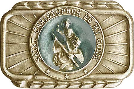 Blue Epoxy Antique Gold St. Christopher Visor Clip 1021EVG