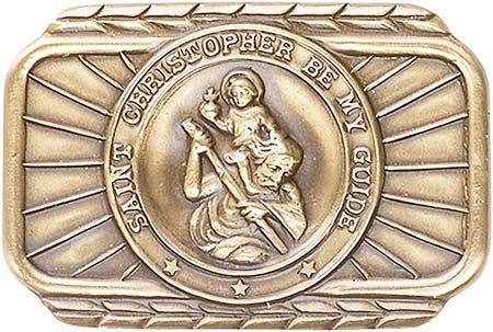 Antique Gold St. Christopher Rectangle Visor Clip 1021VG