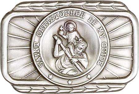 Antique Silver finish St. Christopher Rectangle Visor Clip 1021V