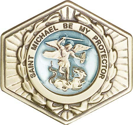 Antique Gold Blue Epoxy St. Michael the Archangel Badge Visor Clip 1023EVG