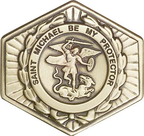 Antique Gold St. Michael the Archangel Badge Style Visor Clip 1023VG