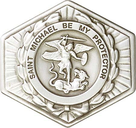 Antique Silver St. Michael the Archangel Badge Style Visor Clip 1023V