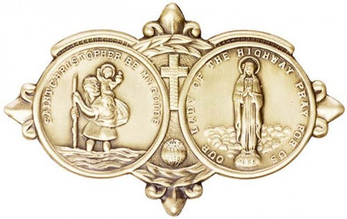 Antique Gold Our Lady of the Highway & St Christopher Visor Clip 1024VG