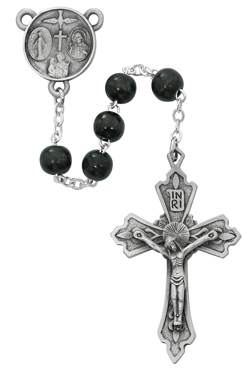 7mm Black Wood Pewter Rosary R875F
