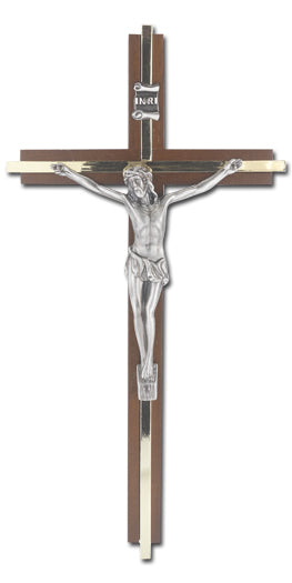 10 inch Walnut Wall Crucifix with Gold Inlay 411A-10W24