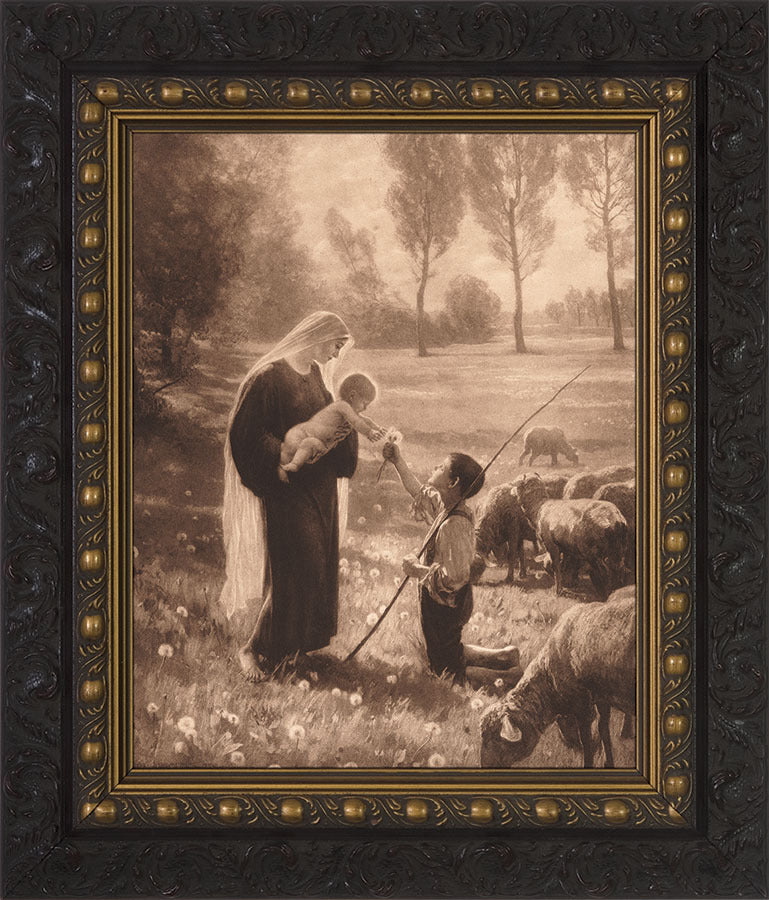 Gift of the Shepherd Ornate Framed Print by Josef Scheurenberg