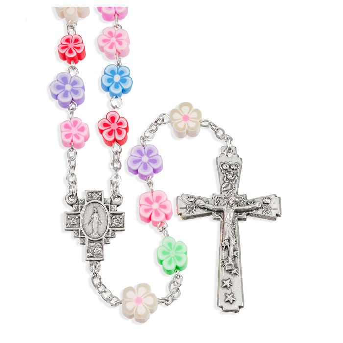 8mm Multi-Color Floral Shape Fimo Bead Rosary