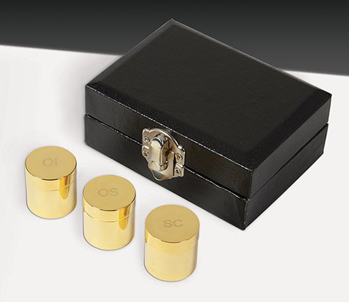 Polished Brass Oil Stock Set in Black Leather Case YD066