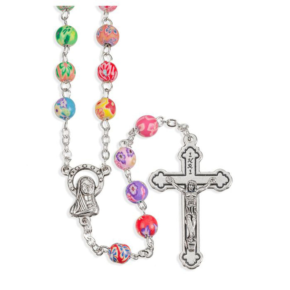 Multi-Color Floral Fimo Bead Rosary 1702-6