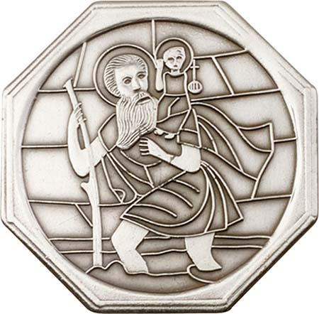 Antique Silver St. Christopher Octagon Visor Clip 1025VG