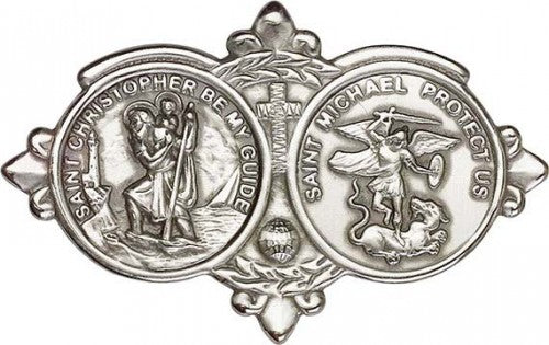 Antique Silver St. Christopher / St Michael Visor Clip 1034V