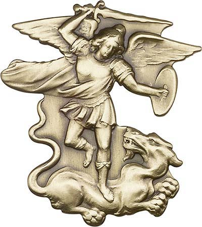Antique Gold St. Michael the Archangel Figure Visor Clip 1045VG