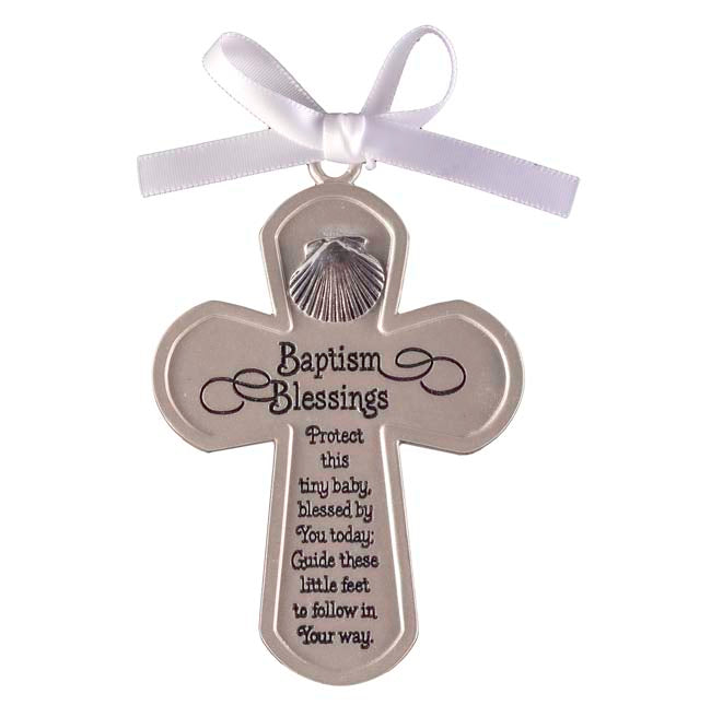 Baptism Bless Crib Cross with White Ribbon