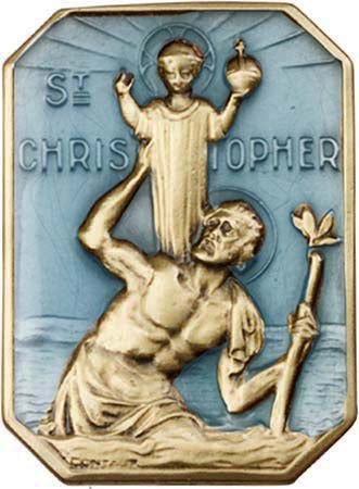 Blue Vintage Antique Gold St. Christopher Visor Clip 1049EVG