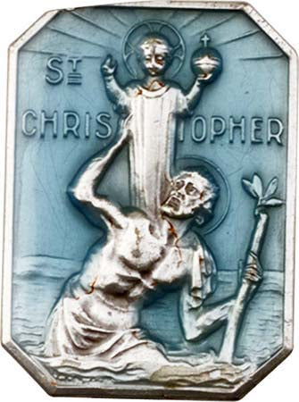 Blue Enameled Vintage Antique Silver St. Christopher Visor Clip 1049EV