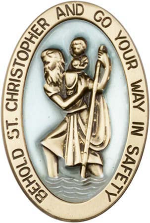 Oval Antique Gold St. Christopher Visor Clip 1051EVG