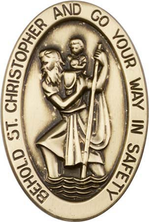 Oval Antique Gold St. Christopher Visor Clip 1051VG