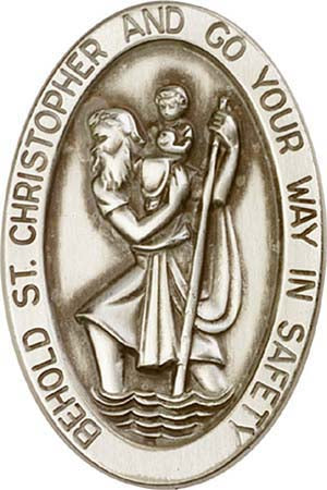 Oval Antique Silver St. Christopher Visor Clip 1051V