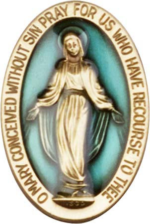 Antique Gold Blue Epoxy Miraculous Medal Visor Clip 1052EVG