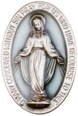 Antique Silver Blue Center Oval Miraculous Medal Visor Clip 1052EV