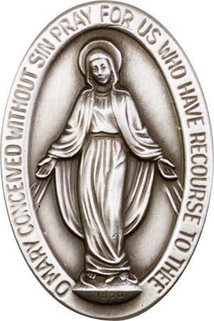 Antique Silver Oval Miraculous Medal Visor Clip 1052V