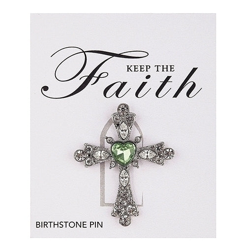 Heart Center Cross Lapel Pin August Birthstone