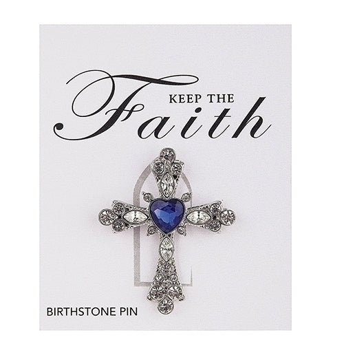 Heart Center Cross Lapel Pin September Birthstone