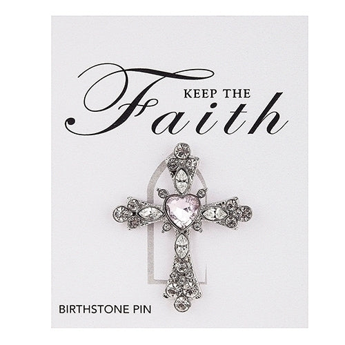 Heart Center Cross Lapel Pin October Birthstone