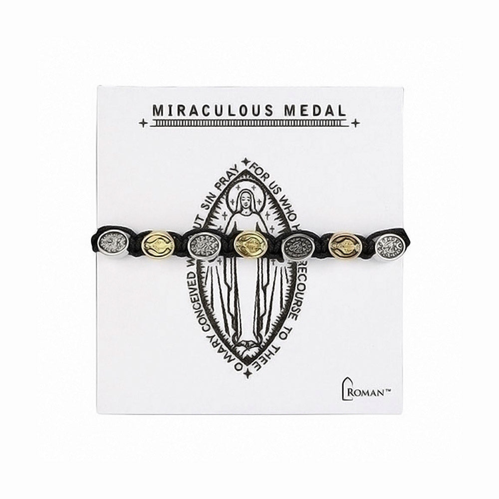 Gold Finish Miraculous Medal Slide Rope Bracelet