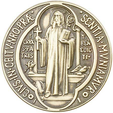 Antique Gold St. Benedict with Latin Prayer Visor Clip 1057VG
