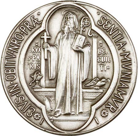 Antique Silver St. Benedict with Latin Prayer Visor Clip 1057V