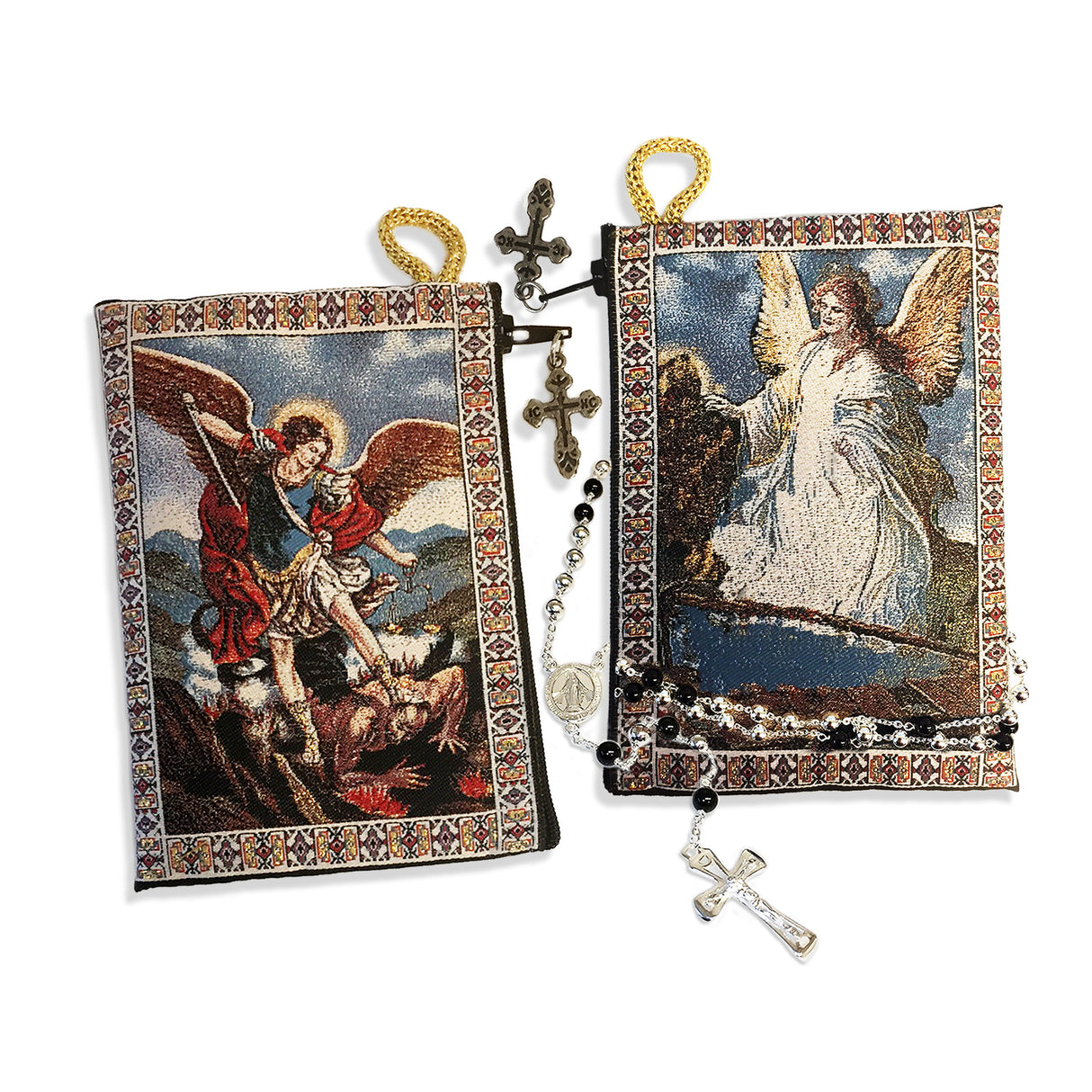 St Michael and Guardian Angel Tapestry Rosary Pouch