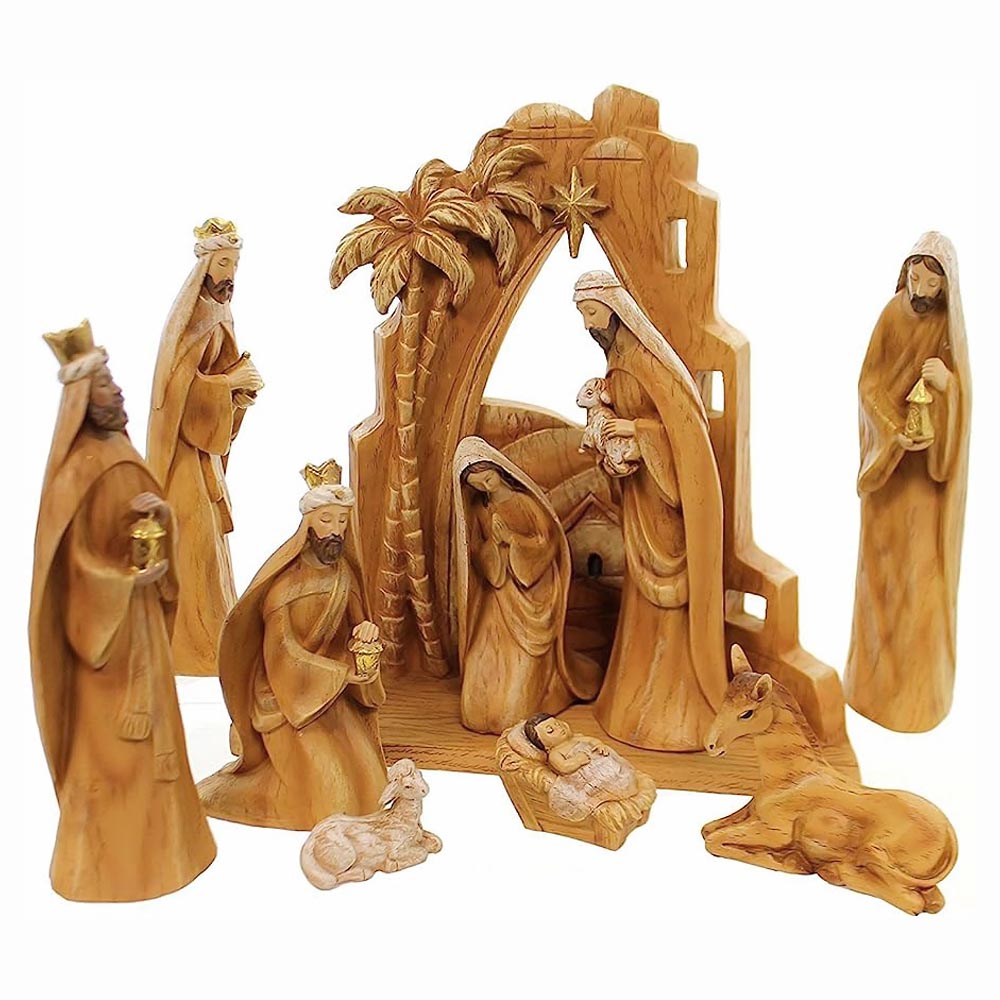 12 inch Scale Faux Wood Carved Nativity