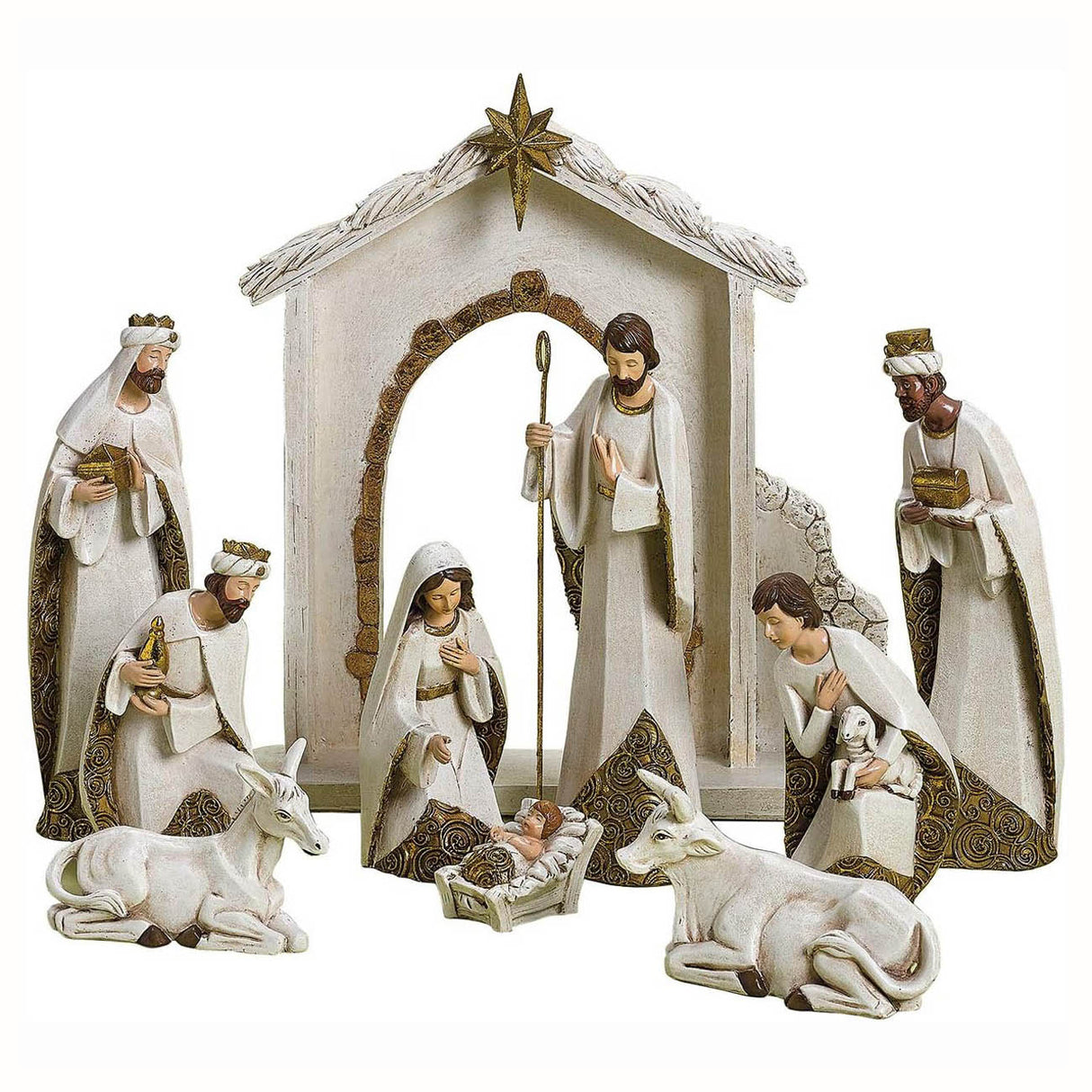 12 inch Ivory and Gold Nativity Set 31379