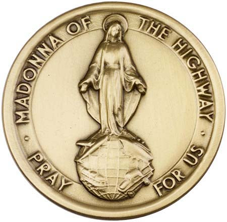 Antique Gold Our Lady of the Highway Round Visor Clip 1065VG