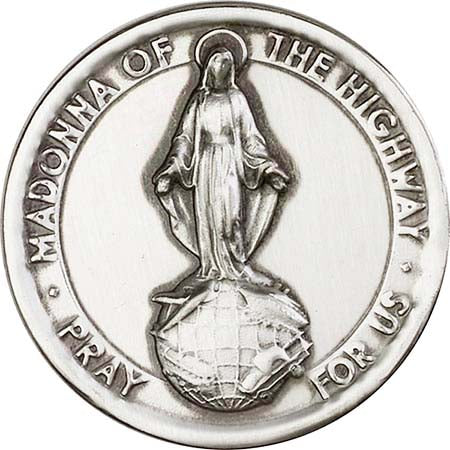 Antique Silver Our Lady of the Highway Round Visor Clip 1065V
