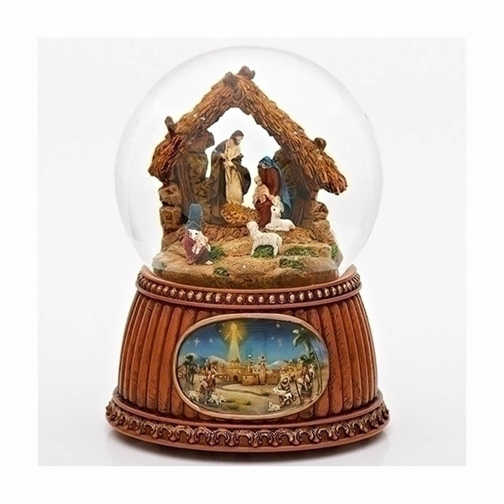 Musical Nativity Glitterdome with Wood-look Base