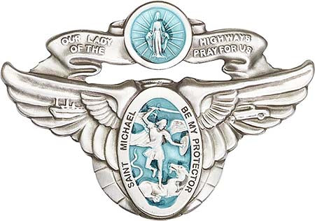 Antique Silver Our Lady of the Highway / St Michael Visor Clip 1071EV