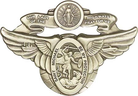 Antique Gold St. Michael & Our Lady of the Highway WInged Visor Clip 1071VG